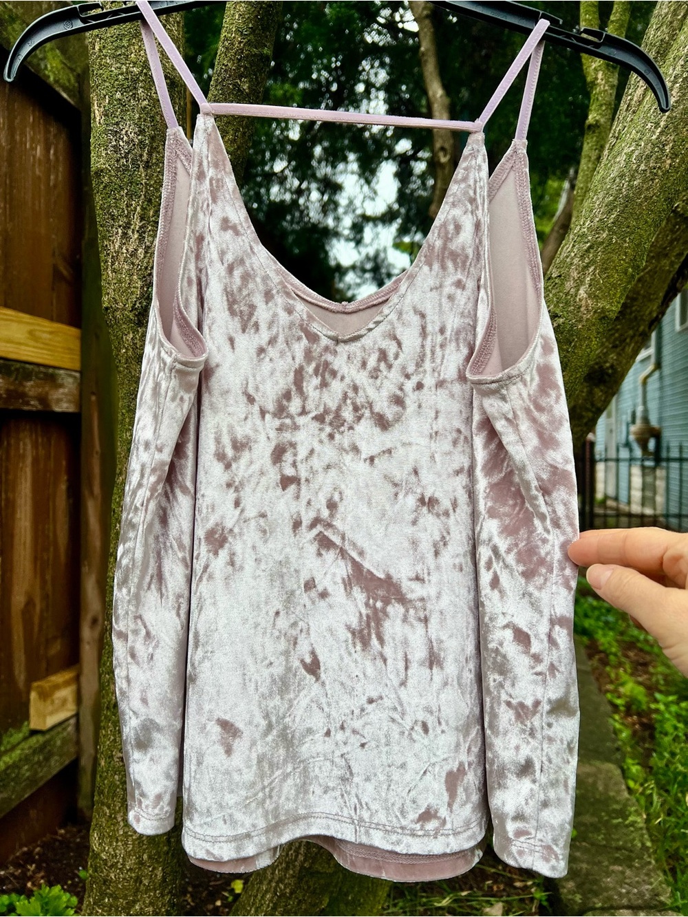 Y2k champagne pink floaty crushed velvet cami tank blouse top spaghetti strap OS
